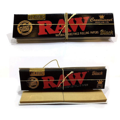 Raw black Connoisseur King Size Slim Rolling Papers with Tips